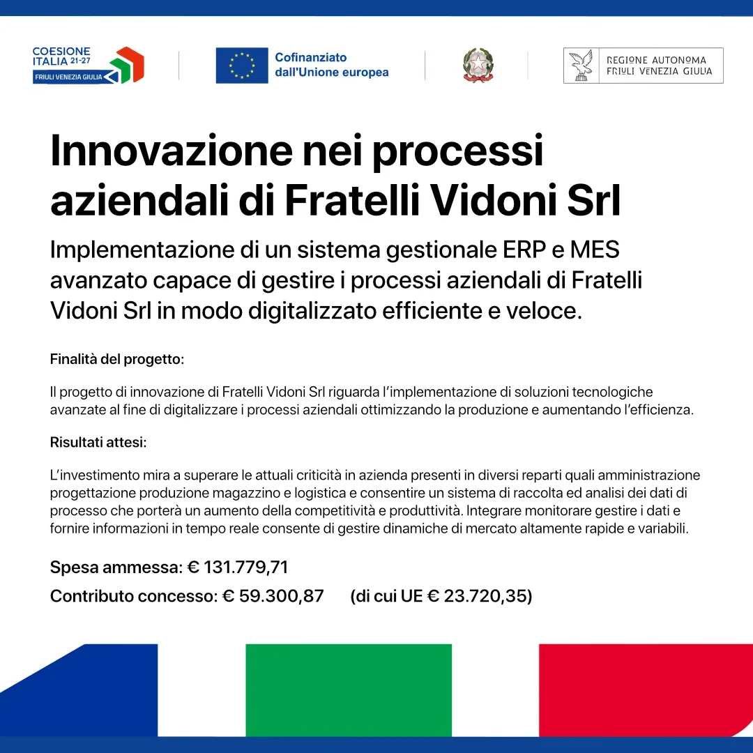 Fratelli Vidoni Srl PR FESR 2021 2027 2025 | PR FESR 2021 – 2027